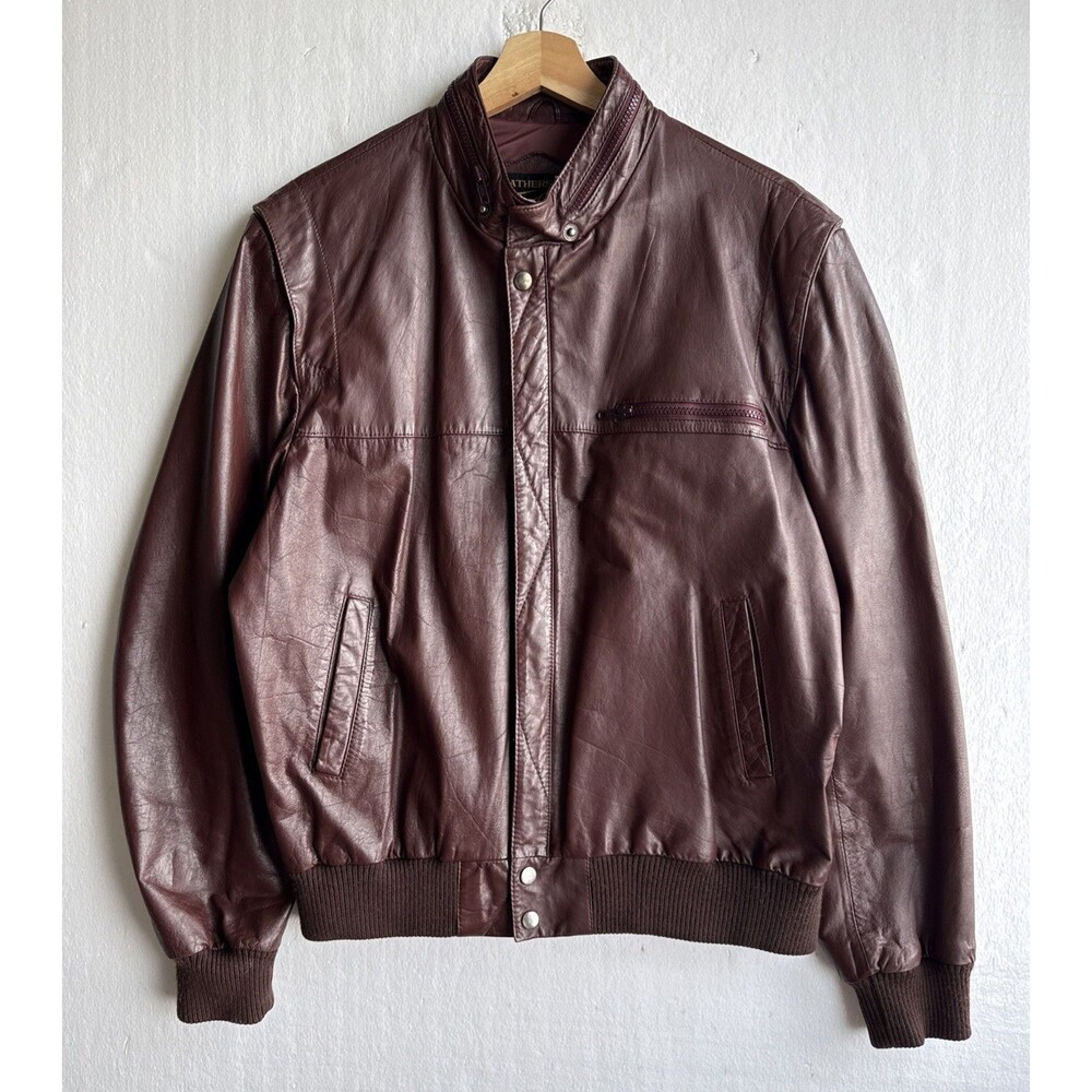 Vintage Leather by Jeffrey Bomber Jacket Brown Leather Men's Size 46 Outdoor